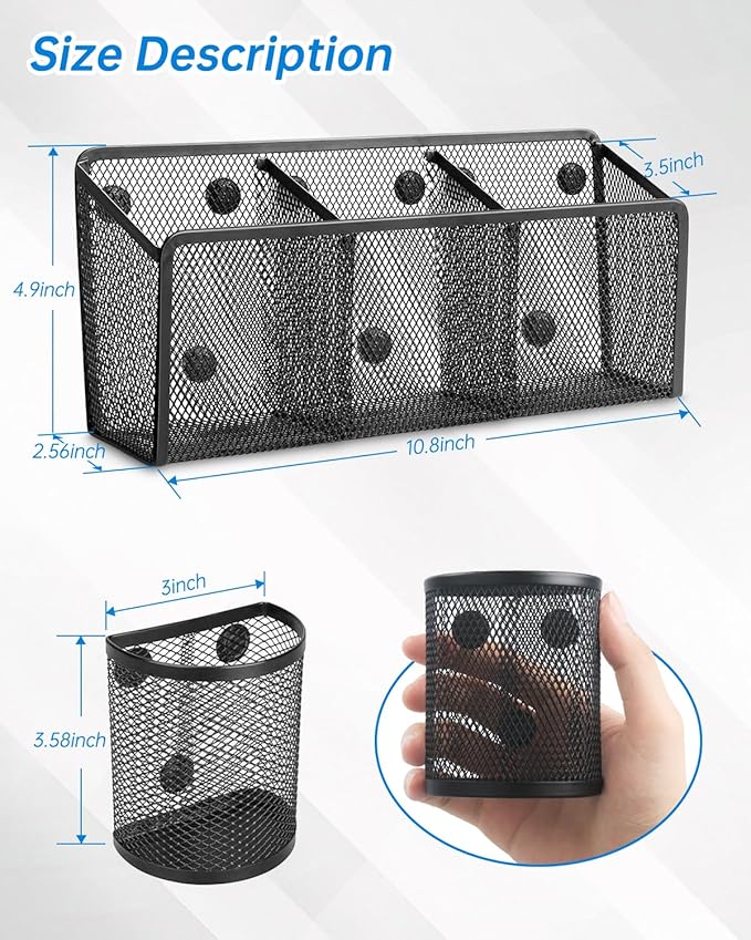 VICNOVA Magnetic Pencil Holder - Metal Pen Holder with Strong Magnets - Storage Basket Organizer for Whiteboard, Refrigerator, Locker Accessories-Ruum Studio Home