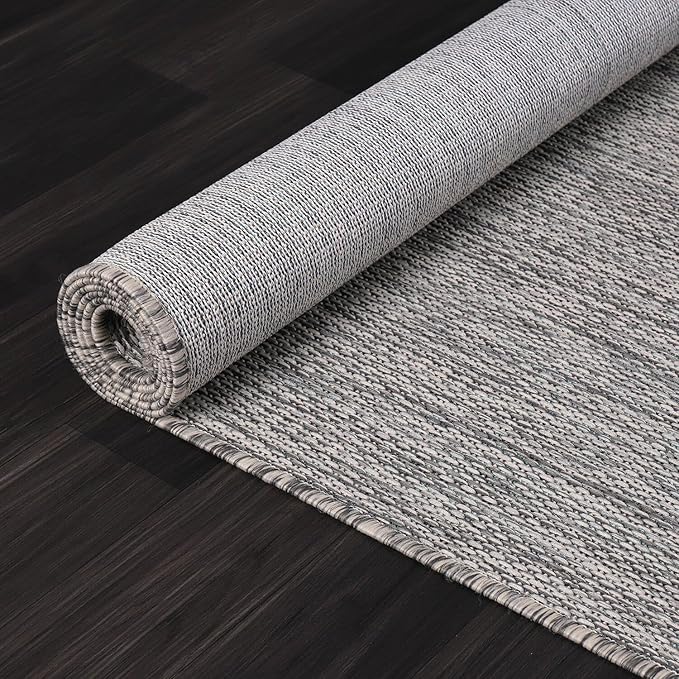 Washable Indoor Outdoor Rug 5x7 Weather Resistant Area Rugs Modern Solid for Porch Deck Balcony Backyard Patio Outside Carpet (5 X 7 Silver Grey)-Ruum Studio Home