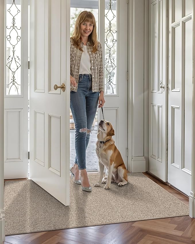 LUMI Indoor Door Mat 32"x47", Ultra Thin Low Profile Non-Slip Doormat for Home Entrance, Absorbent & Stain-Resistant Welcome Mats, Washable Entryway Mat for Front Door, Patio, Porch, Khaki-Ruum Studio Home