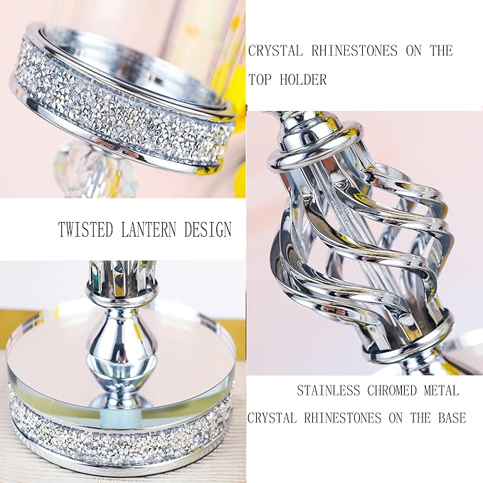 Hanjue Crystal Candle Holders for Pillar Candle, Metal Crystal Candle Holder for Home Decor, Centerpieces, Coffee Dining Table CH0509 (Silver (M))-Ruum Studio Home