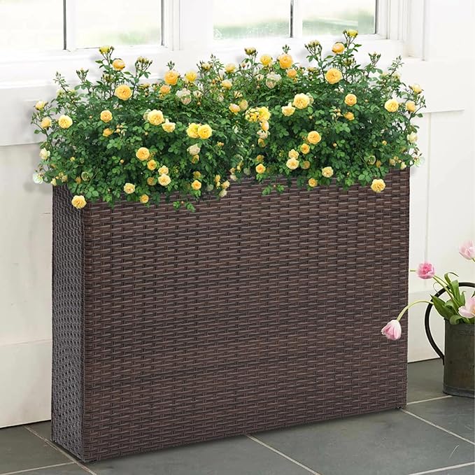 SUNNYPARK Tall Rectangular Planter with Removable Liner, All-Weather PE Rattan Large Modern Planters Indoor Outdoor Flower Plant Pots Garden Box Patio Yard Front Porch Deck-Ruum Studio Home