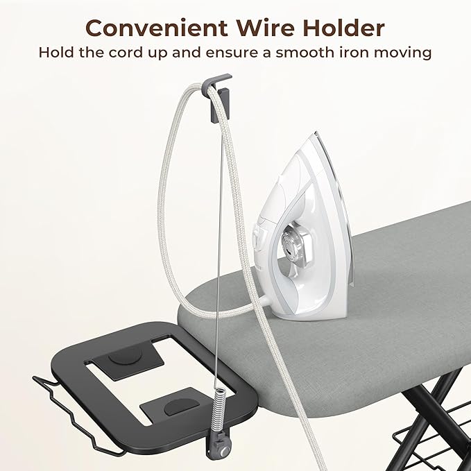 Yaheetech Ironing Board, Compact Iron Board with Cord Holder, Steam Iron Rest and Bottom Storage Tray, 9 Adjustable Heights & 3 Layer Cover, Folding Heavy Duty Ironing Board 52X14, Gray-Ruum Studio Home