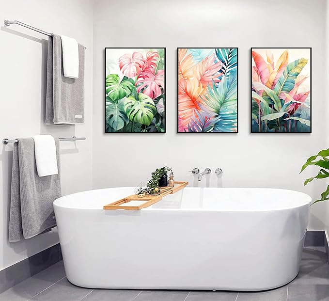 3pcs Tropical Botanical Canvas Wall Art Monstera Leaves Posters Botanical Prints Bohemian style Wall Decor Pictures Palm Leaves Paintings for Bathroom living room Decoration Unframed-Ruum Studio Home