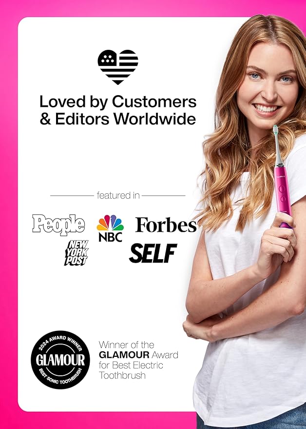 Aquasonic Vibe Series Ultra-Whitening Toothbrush – ADA Accepted Electric Toothbrush - 8 Brush Heads & Travel Case – 40,000 VPM Motor & Wireless Charging - 4 Modes w Smart Timer – Electric Pink-Ruum Studio Home