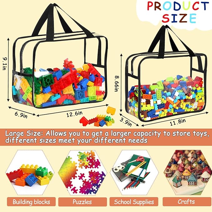 6 Packs Large Toy Storage Bags with Labels, Reusable Clear PVC Board Game Storage, Travel Waterproof Organizer Bags with Zipper for Building Blocks, Puzzle, Kids Books(3 large & 3 Extra Large)-Ruum Studio Home