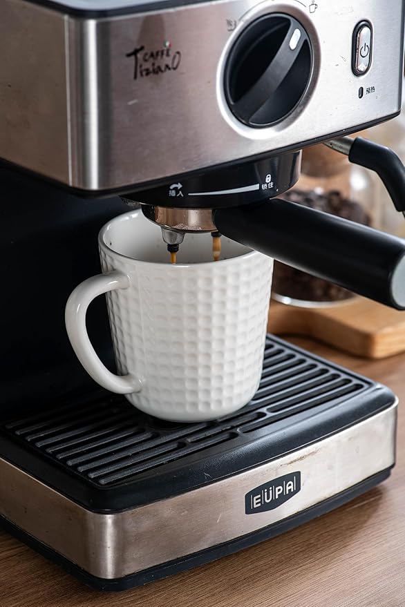 Ceramic Coffee Mugs 15 oz, Large Waffle Embossed Mug Set, Coffee Cups for Latte, Cappuccino, Cocoa, Hot Tea, Mocha, Milk, Housewarming Wedding Present, Microwave & Dishwasher Safe - Set of 6 (White)-Ruum Studio Home