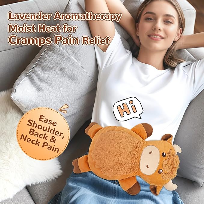 Microwave Heating Pad for Pain Relief, 16" x 11" Microwavable Heating Pads for Cramps, Back Pain, Neck Shoulder, Muscles, Knee, Joints, Natural Heat Pack Moist Heat, Highland Cow with Round Eyes-Ruum Studio Home