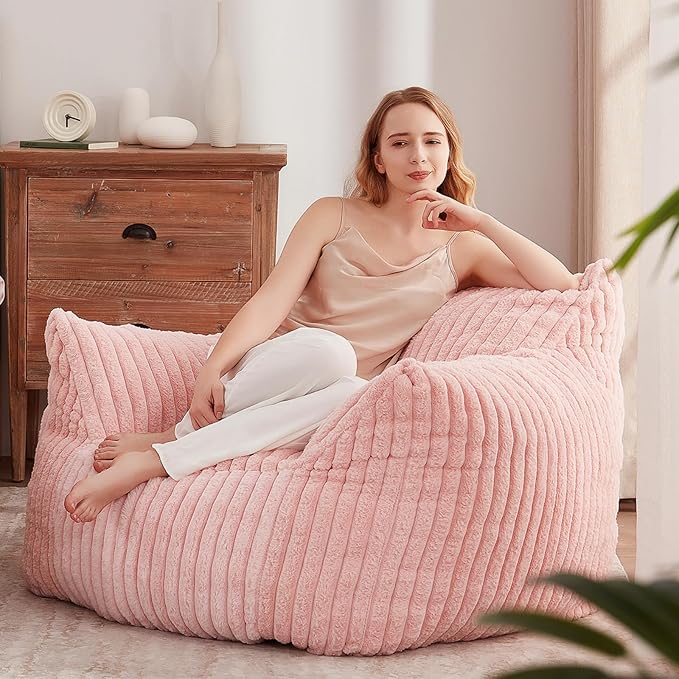 Giant Bean Bag Chairs for Adults Teens, Large Bean Bag Sofa Chairs with Filling Comfy Fuzzy BeanBag Chair with Armrests for Bedroom Living Room Reading-Ruum Studio Home