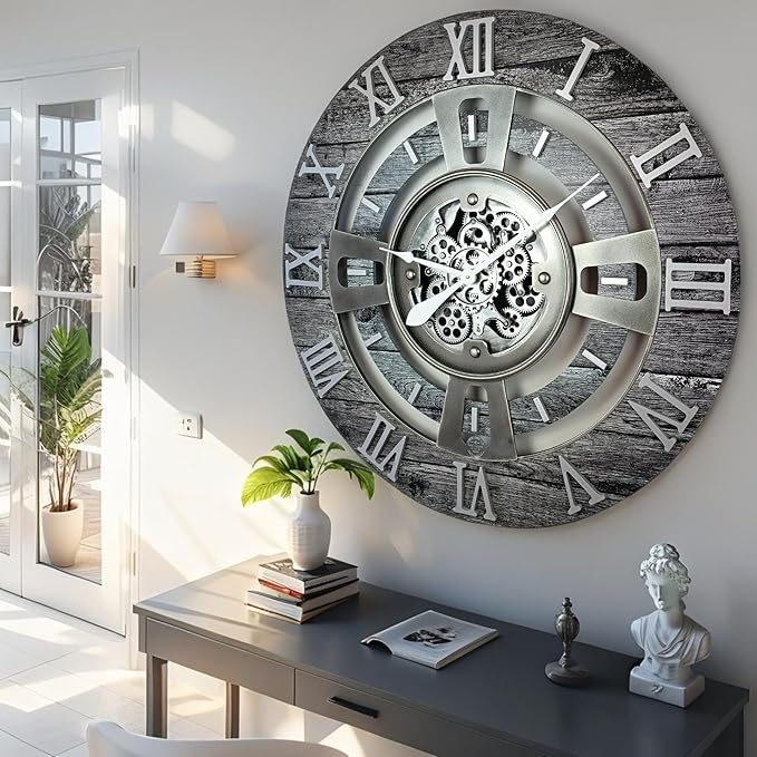 The Gears Clock Real Moving Gear Wall Clock England Line (Carbon Grey, 24 inches (60 cm))-Ruum Studio Home