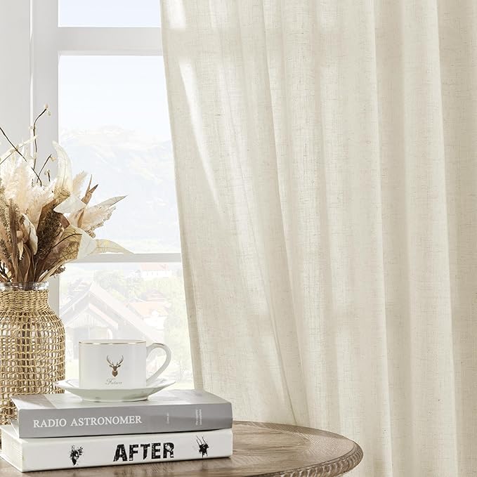 Joydeco Linen Curtains 2 Panel Set,Light Filtering, Ivory on Linen Curtains 90 Inch Curtains for Living Room, Cream Drapes 90 Inches Long Rod Pocket Back Tab Curtains (90" L x 70" W)-Ruum Studio Home