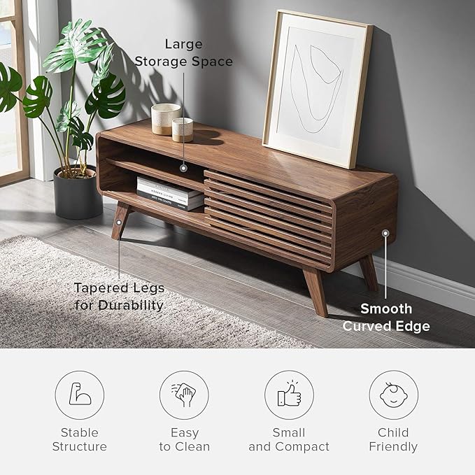 mopio Ensley TV Stand, Mid Century Modern for 55/60/65 inch TV, Farmhouse TV Stand, Entertainment Center with Storage, TV and Media Consol for Living Room (Walnut, 46")-Ruum Studio Home