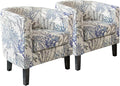 BELLEZE Living Room Chairs Set of 2, Linen Round Accent Barrel Chairs, Club Tub Sofa Chairs for Bedroom, Corner Chairs with Flared Legs and Cozy Soft Padding - Highland (Blue Coral)-Ruum Studio Home