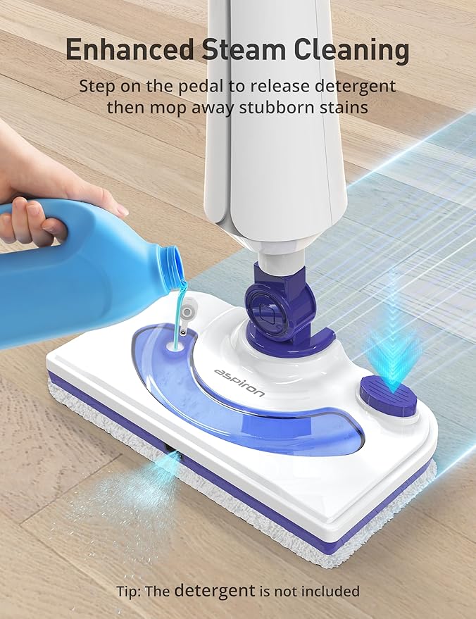 Professional Steam Mop Cleaner, 1300W Floor Steamer with Detergent Chamber, 25S Heat Up, Lightweight Steamer for Cleaning with 2 Washable Pads, Safe for Tiles, Upholstery, Carpet, Hardwood-Ruum Studio Home