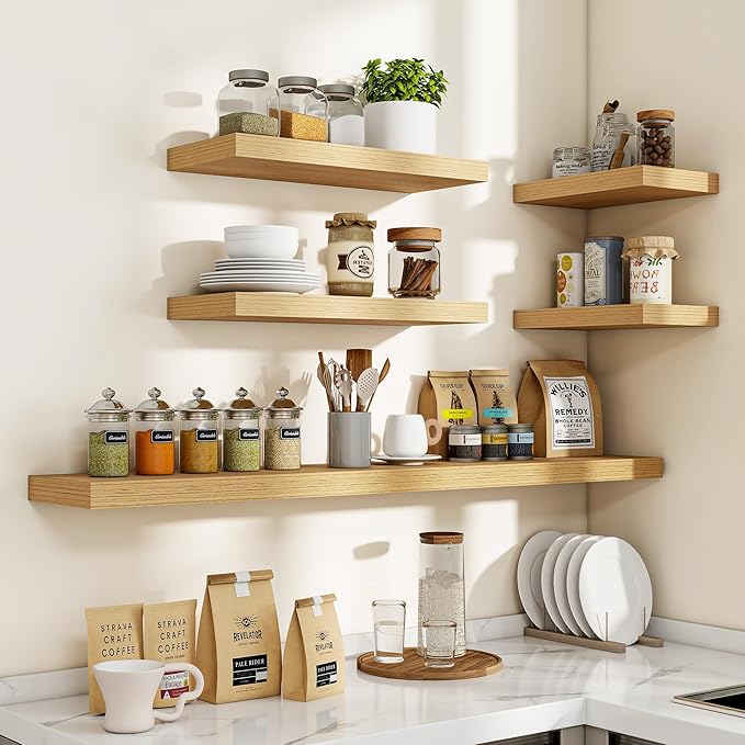 36 Inch Floating Shelves, 3D Textured Wood Grain, 36"x9.25"x1.5" Inch Deep Floating Shelves for Wall, Wooden Shelves for Bathroom, Bedroom, Living Room, Natural-Ruum Studio Home