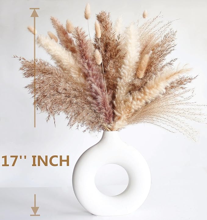 Dried Pampas Grass Decor, 120 PCS Pampas Grass with Bunny Tails Dried Flowers, Reed Grass Bouquet for Wedding, Boho Flowers, Home Table Decor, Rustic Farmhouse Party (White and Brown)-Ruum Studio Home