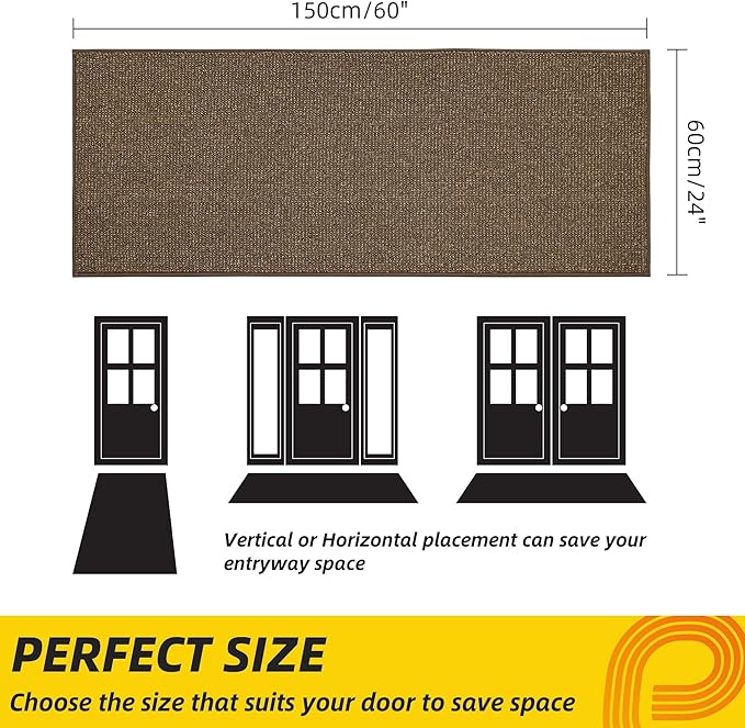 JSEI Dirt Trapper Door Mat 24"x60" Non-Slip Washable Entrance Mat, Dog Doormats, Absorbent & Fade-Resistant Floor Mats, Low Profile Welcome Mats for Entryway, Front Door, and Inside Entrance, Brown-Ruum Studio Home