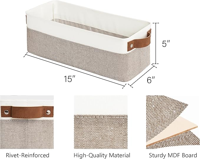 StorageWorks Narrow Storage Bins, Small Baskets for Organizing, Long Storage Basket with Handles, Fabric Storage Bins for Shelf, Brown and White, 2-Pack-Ruum Studio Home