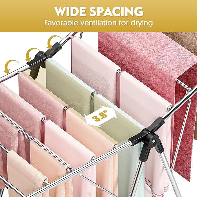 APEXCHASER Clothes Drying Rack, Drying Rack Clothing with Height-Adjustable, Foldable Gullwings Laundry Rack, Indoor Outdoor Use, No Assembly,Black-Ruum Studio Home