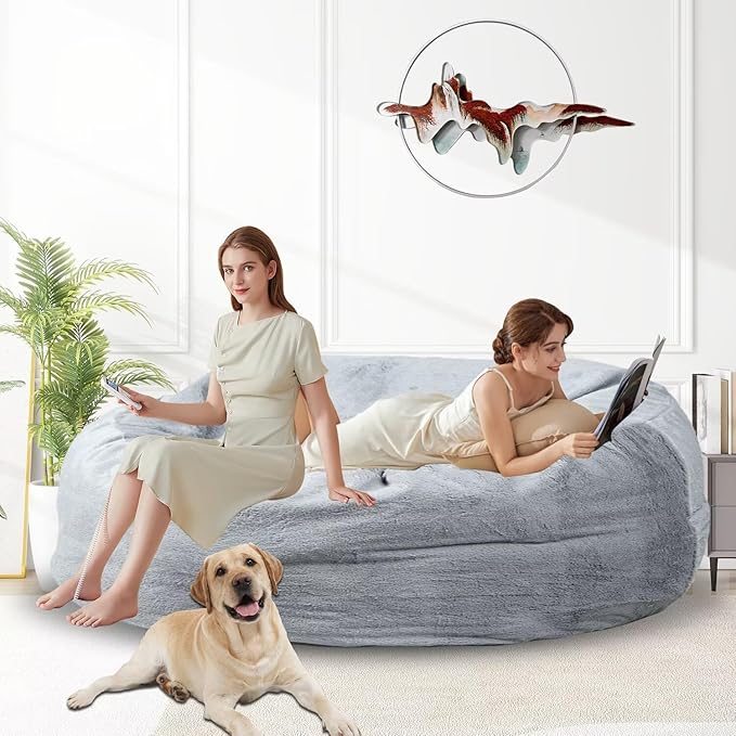 Bean Bag Chair for Adults 6FT,Soft Removable Cover for Teens/Girls Bedroom,Fluffy Giant Round Floor Beanbag Lounger Chairs (No Filler,Light Gray)-Ruum Studio Home