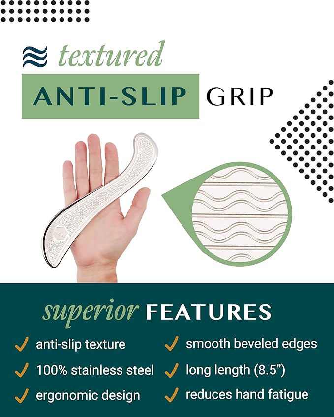 Muscle Scraper Tool with Patent-Pending Non-Slip Grip – Family-Owned Brand - Myofascial Release Tool to Relieve Tension – Massage Scraper for Sore Muscles - Stainless Steel Gua Sha for The Whole Body-Ruum Studio Home