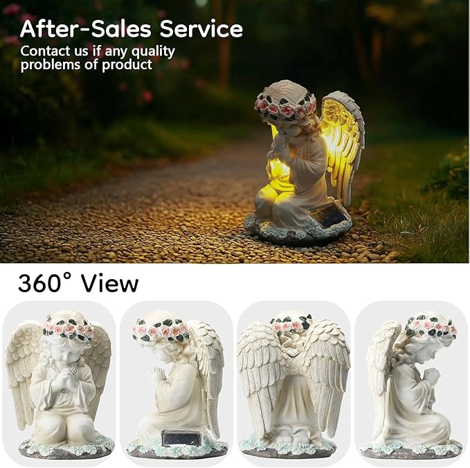 Solar Angel Prayer Statue, Memory Guardian Garden Decor with Warm Light - Religious Outdoor Decor, Auto On/Off LED Light, Memorial Gift for Cemetery, Patio & Gravesite-Ruum Studio Home