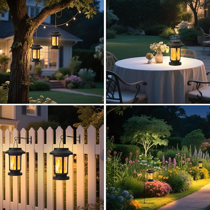 Derynome Solar Lantern Outdoor Lights, 4 Pack Upgraded Flickering Flameless Solar Lights Outdoor Waterproof, Hanging Decorative Lanterns for Yard Patio Path Garden Decor (4)-Ruum Studio Home