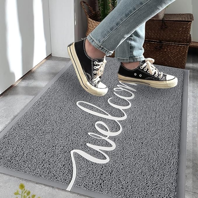 Durable Low Profile Floor Mat, Indoor and Outdoor, Non Slip Rug, Easy to Clean Welcome Mat, for High Traffic Areas, Entryway, Patio (36x24", Grey)-Ruum Studio Home