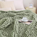 Admitrack Chunky Knit Blanket Throw, 100% Hand Knit Chenille Throw Blanket for Sofa & Home Decor, Soft and Cozy Knitted Throw Blankets (Sage Green，51"x63")-Ruum Studio Home