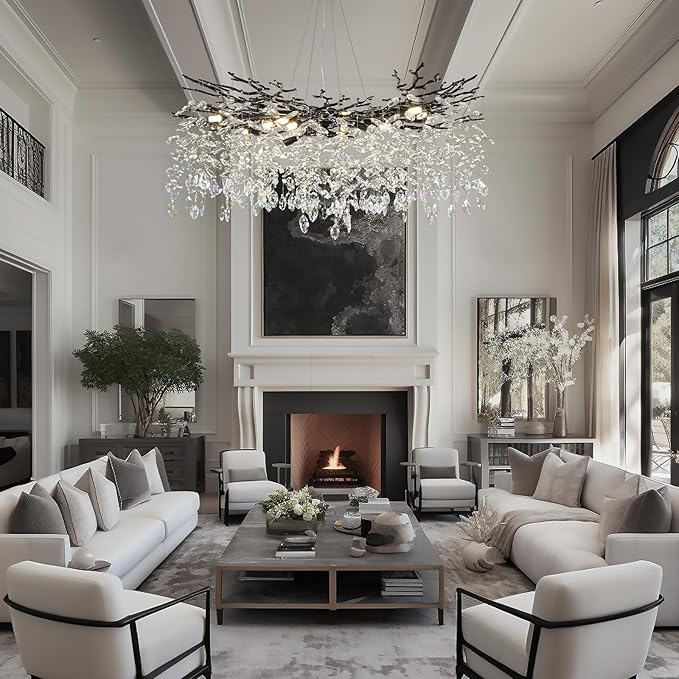 Modern Black Crystal Tree Branch Chandelier,14-Light 40" Black K9 Crystal Chandeliers for Living Room, Round Chandelier for Dining Room,High Ceiling,Kitchen Island,Foyer,Staircase-Ruum Studio Home