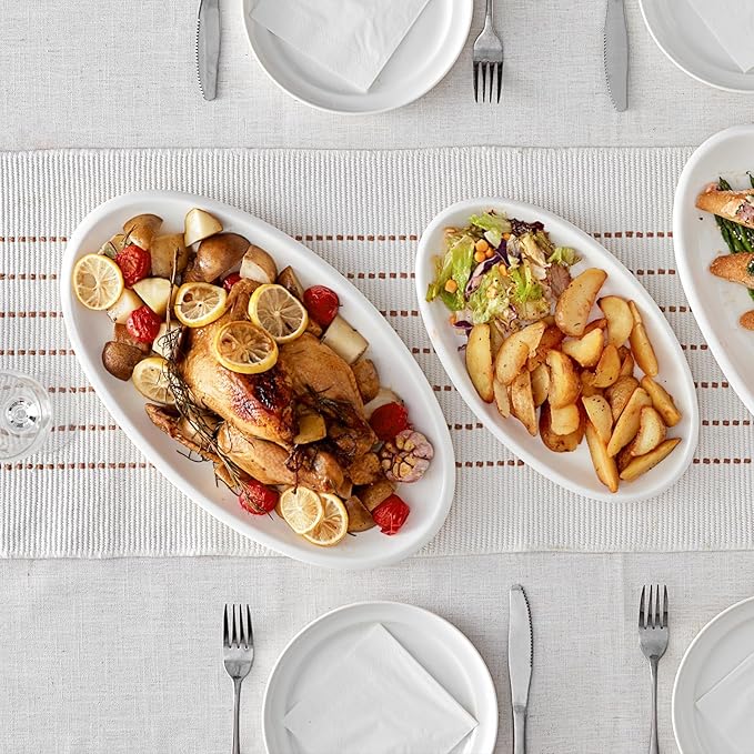 DOWAN Large Serving Platter, 16"/14"/12" Oval Platters Oven Safe, White Serving Plates for Wedding Decor, Ceramic Serving Dish for Entertaining Food, Set of 3-Ruum Studio Home