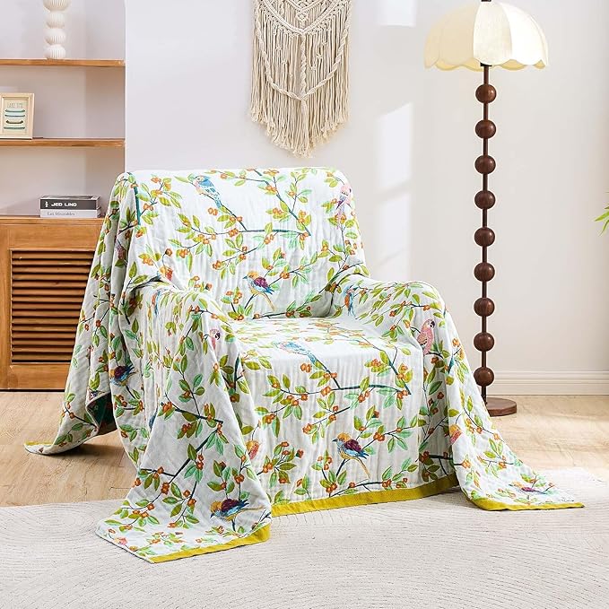Boho Throw Blanket for Bed, 100% Cotton Soft Rustic Quilt Fall Blanket, 60"x80" Floral Printed Farmhouse Decor Bed Blankets, All Season Rustic Reversible Bohemian Throw Quilt-Ruum Studio Home