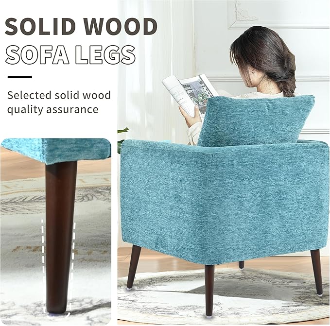 Barrel Accent Chair Set of 2 with Back Pillow, Large Upholstered Armchair with Solid Wood Legs Modern Reading Chairs for Living Room Bedroom-Ruum Studio Home