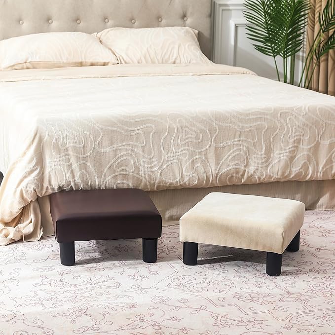 Joveco Small Foot Rest Stool Ottoman, 15" Fabric Square Footstool Upholstered Footrest for Chair, Under Desk, Office, Living Room, Wheat-Ruum Studio Home