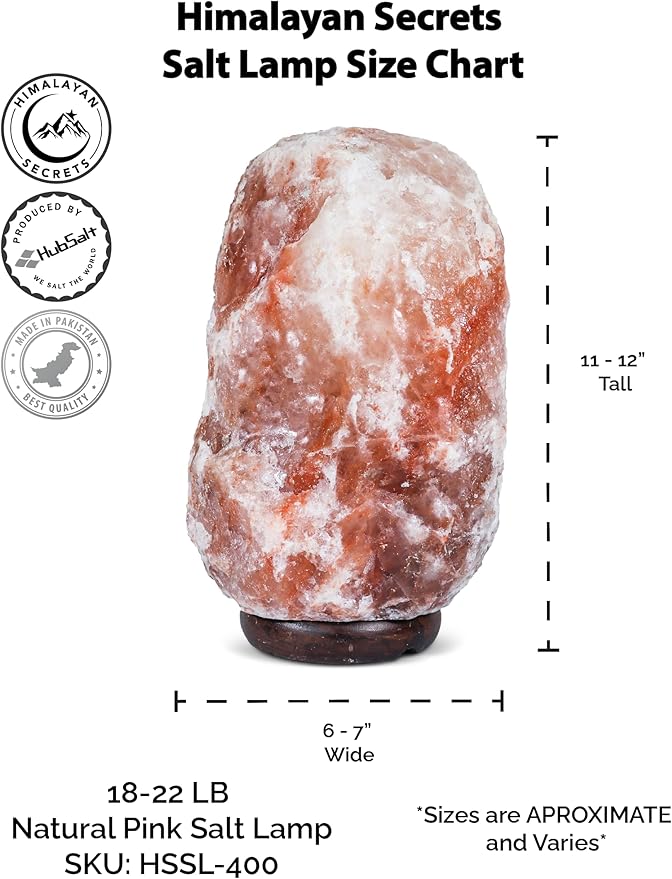 Himalayan Secrets LARGE Salt Lamp - Natural Pink Crystal with Wooden Base - Dimmer Cord and Bulb included (18-22 LBS)-Ruum Studio Home