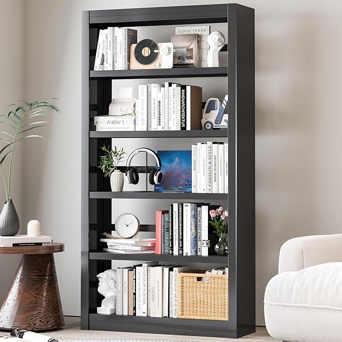 Metal Bookshelf Adjustable - 61" Tall Black Bookcase, 5 Tier Book Shelf, Tooless Assembly Book Case, Modern Bookshelves and Bookcases for Home Office, Living Room, Bedroom, Library-Ruum Studio Home
