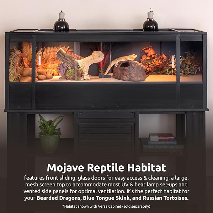 New Age Pet ECOFLEX 60 in Mojave Reptile Lounge in Espresso Black, Durable Wood Plastic Composite Habitat with Vented Side Panels, Removable Sliding Glass Doors, and Mesh Screen Top for Lamp Setup,-Ruum Studio Home