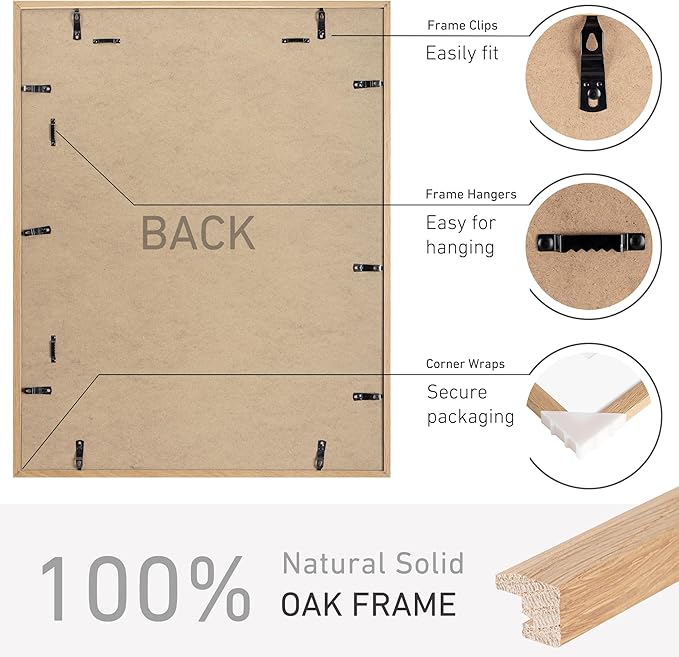 22x28 Poster Frame Set of 2 Natural Solid Oak Photo Frames with 18x24 Removable Mat Wall Hanging Large Handcrafted Frame with HD Plexiglass Wall and Tabletop Display Large Picture Frame-Ruum Studio Home