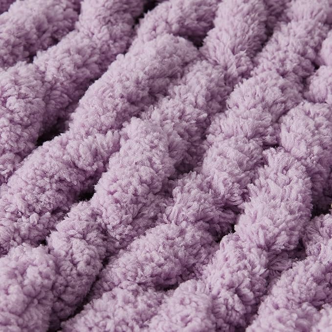 WESHIONGOO Chunky Knit Blanket Throw 50"×60" Knitted Throw Blankets for Couch Bed Fluffy Soft Blanket with Jumbo Chenille Yarn Thick 100% Handmade(Lilac)-Ruum Studio Home