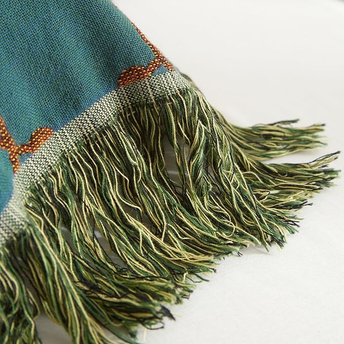 Boho Throw Blanket for Couch Sofa Bed, 100% Cotton Woven Quilt with Tassel 90”x98”, Super Soft Muslin Blanket with Bird Printed, Decorative Reversible Bed Blanket/Cover for All Seasons-Ruum Studio Home