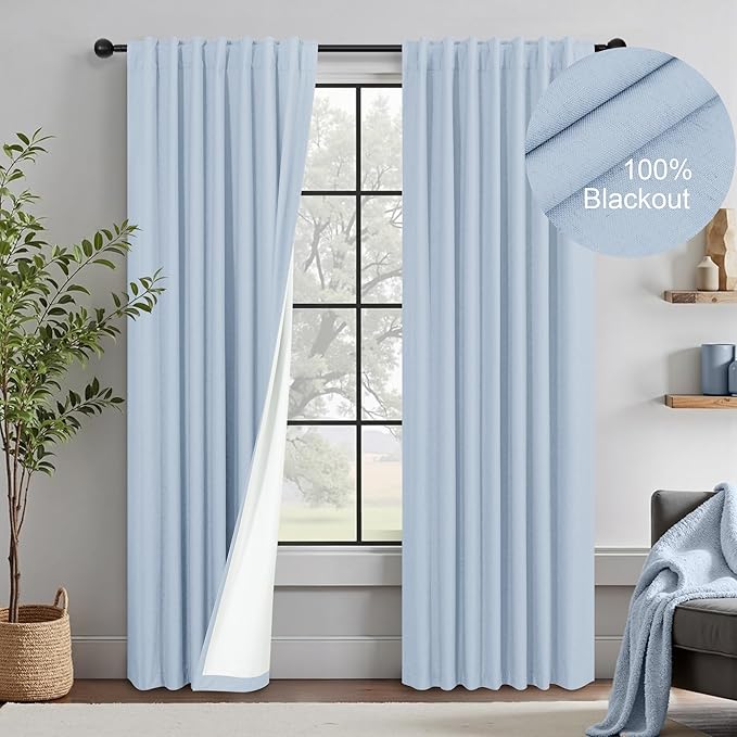 Nursery Curtains Girls Teen Boy Baby Blue Boho Blackout Drape Light Blocking Room Darkening Shade 72 Inch Length 2 Panel Linen Black Out Curtain for Bedroom Aesthetic Pretty Thermal Soundproof 72 Long-Ruum Studio Home