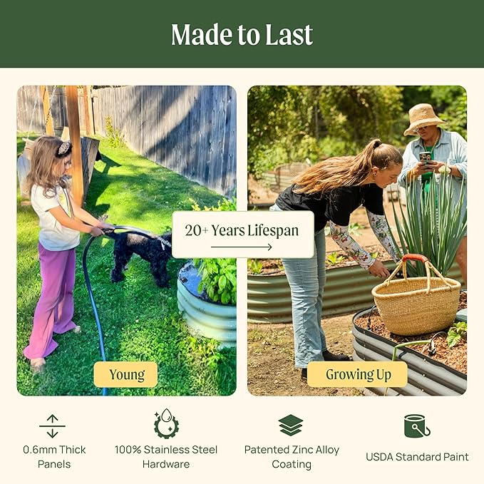 Vego garden 32" Extra Tall Raised Garden Bed Kits, 6 in 1 Modular Raised Planter Box for Vegetables Flowers Fruits Oval Metal Raised Garden-British Green-Ruum Studio Home