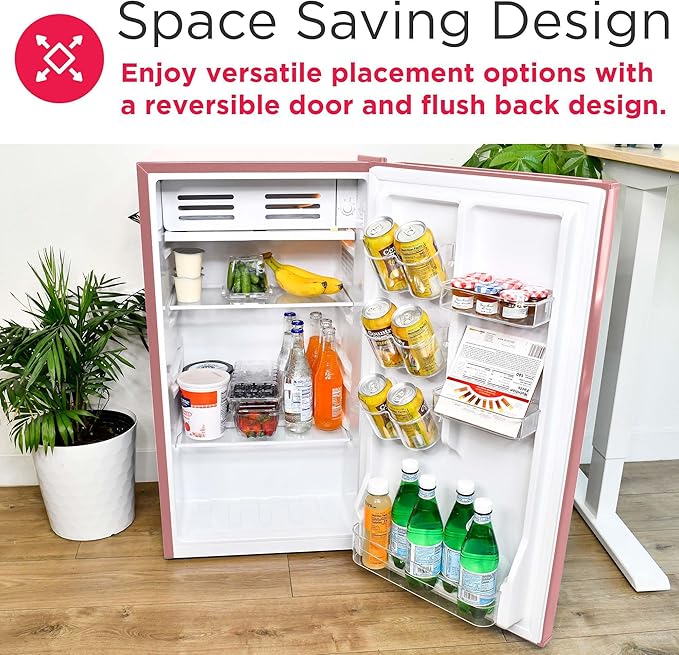 Frigidaire EFR376 Retro Bar Fridge Refrigerator with Side Bottle Opener, 3.2 cu. Ft, Pink/Coral-Ruum Studio Home
