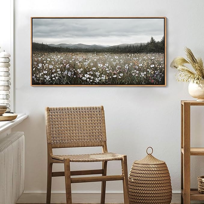 HGUAOA Vintage Framed Floral Landscape Wall Art for Living Room - Large Nature Artwork Above Bed Wall Decor - Farmhouse Mountain Pictures for Bedroom Wall Decor 20×40IN-Ruum Studio Home