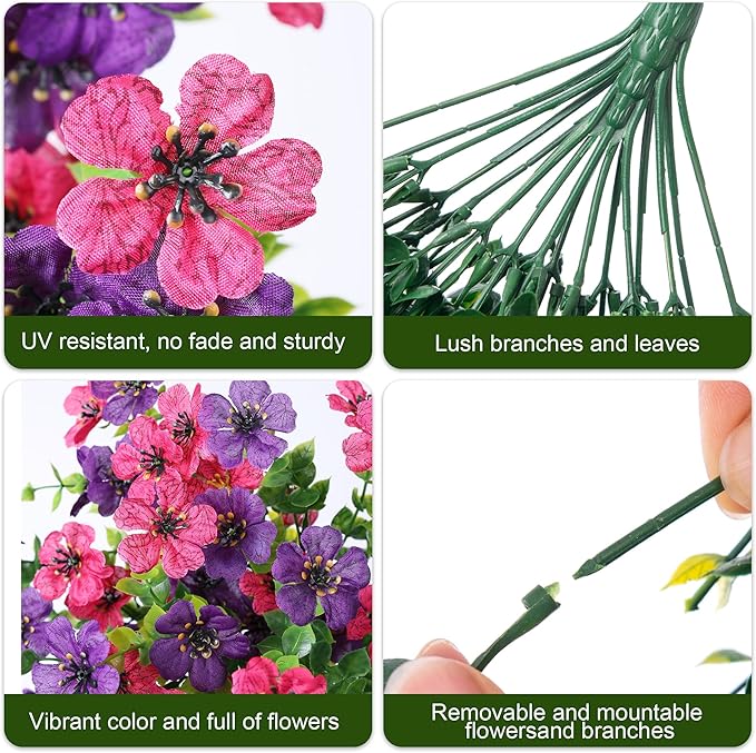 Artificial Faux Hanging Flowers Plants for Spring Outdoor Outside Decoration, 2 PCS Fake Silk Daisy with Eucalyptus UV Resistant Realistic Trailing Vines for Balcony Patio Porch (Darkpurple+Hotpink)-Ruum Studio Home