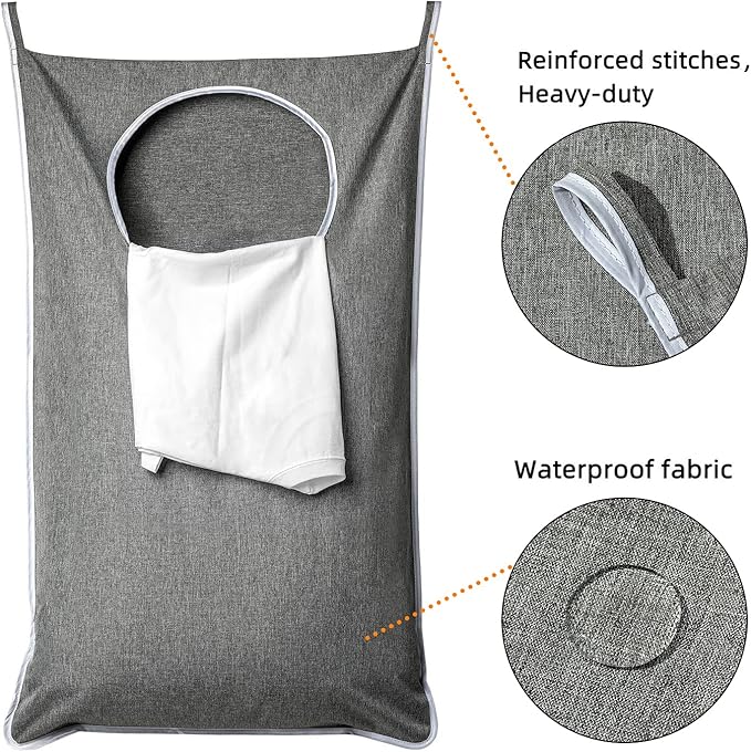 XL Hanging Laundry Hamper, Extra Large Tear-resistance Door Hamper with 2 Types Hooks for Dirty Clothes, Save Bathroom Space Hanging Laundry Bag (36.5x 22 Inch,Grey)-Ruum Studio Home