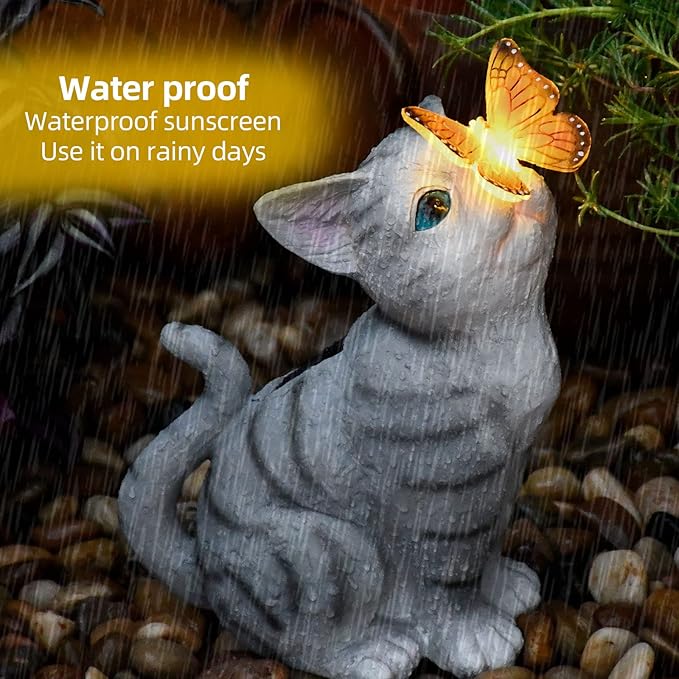 Cat Garden Figurines Outdoor Decor Solar Statue with LED Lights for Patio Lawn Yard Art Decoration Housewarming Garden Gift-Ruum Studio Home