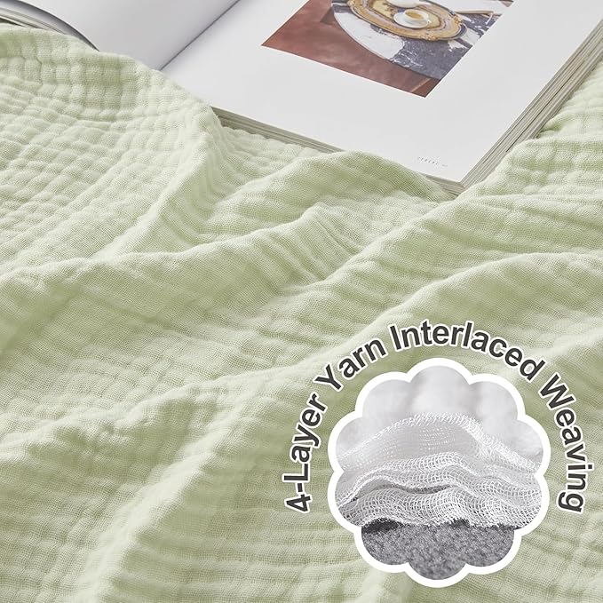 EMME Cotton Throw Blanket 100% Muslin Soft Blanket for Couch Breathable Gauze All Season Soft and Lightweight Pre-Washed Cotton (Mint Green, 50"x70")-Ruum Studio Home