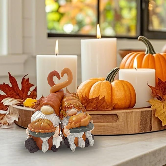 Fall Gnome Decor, Resin Thanksgiving Gnomes for Fall Decoration Indoor Home, Small Autumn Gnome Figurines with Pumpkin Pie and Turkey for Autumn Harvest-Ruum Studio Home