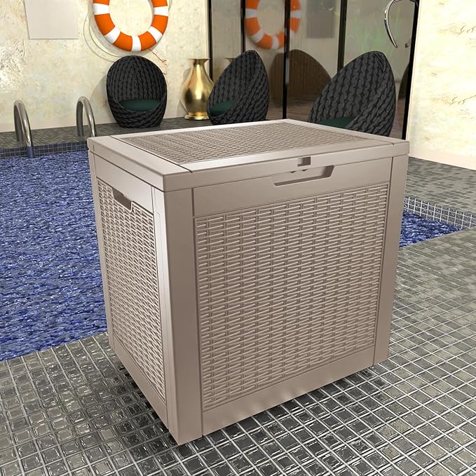 33 Gallon Deck Box Large Outdoor Storage for Patio Furniture,Outdoor Cushions,Garden Tools and Pool Supplies,Waterproof,Resin,Lockable(Grey)-Ruum Studio Home