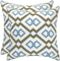 Alysheer Embroidered Decorative Throw Pillow Cover 18"x 18" Set of 2, Classic Boho Geometric Embroidery Pattern Cotton Rectangular Cushion Case for Sofa Couch Living Room Bedroom (Blue Khaki)-Ruum Studio Home